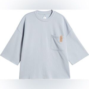 Lunya Silksweats Reversible Cropped Sleeve Sweatshirt Size M NWT Blue